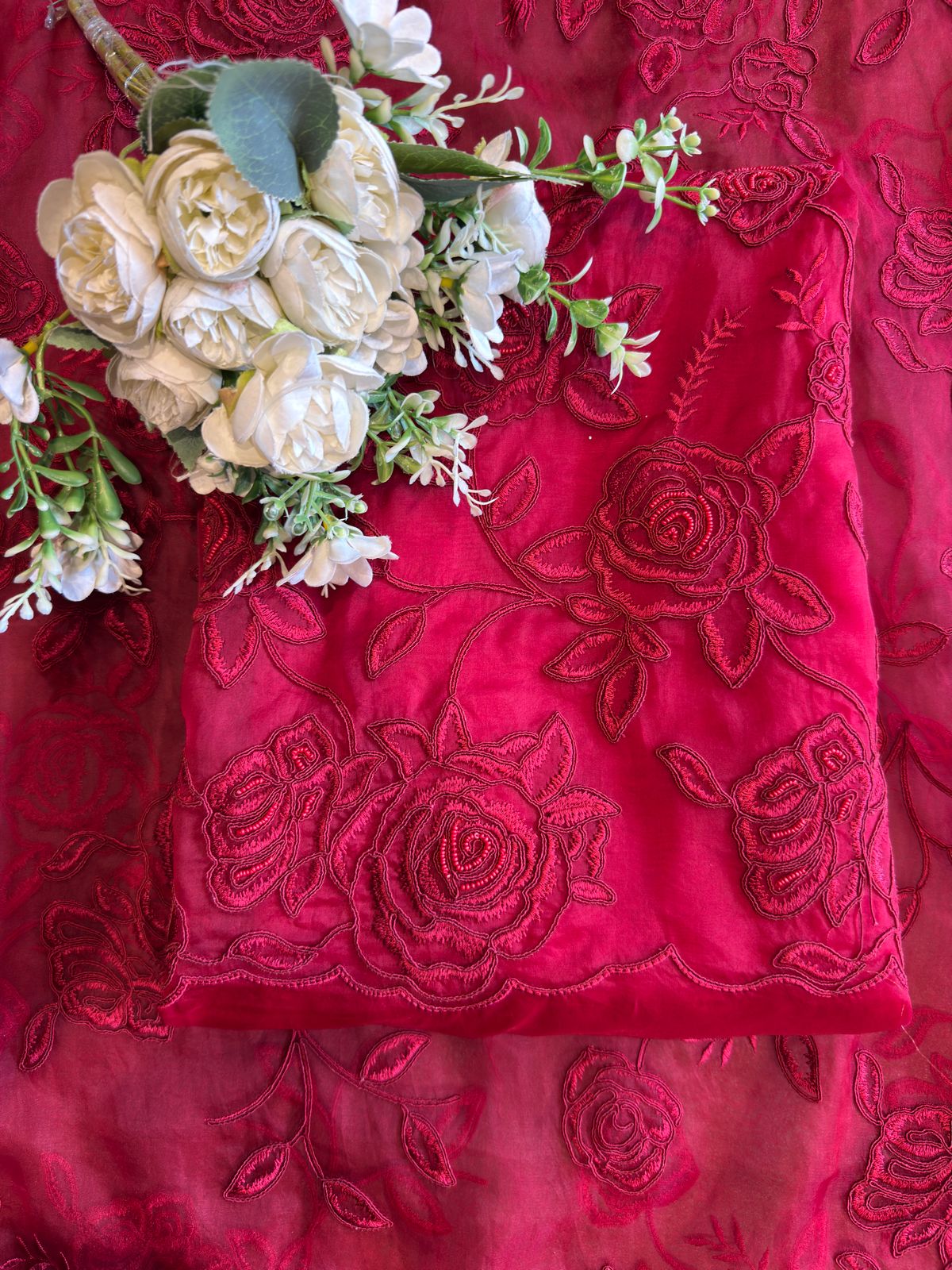 Pure organza unstitched suits